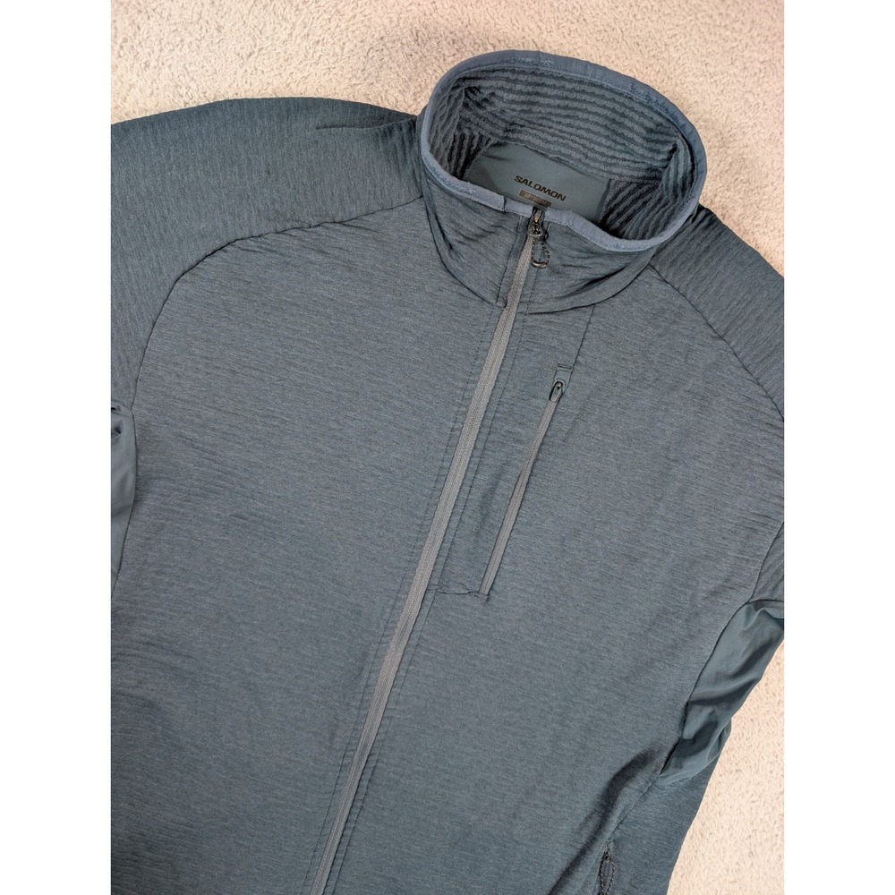 Salomon Essential Lightwarm Full Zip Fleece Jacket Mens Medium Blue Gray C22762